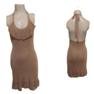 Frenchi Gold Thread Halter Dress Ruffle Neck Size M EUC